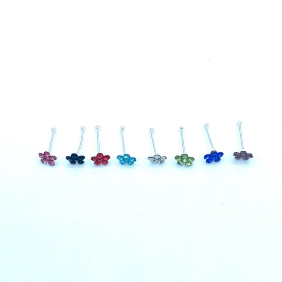 Tiny 4mm Color Flower Cubic Zirconia Silver Nose Pin Nose Ring Nose Stud Nose - Picture 5 of 5
